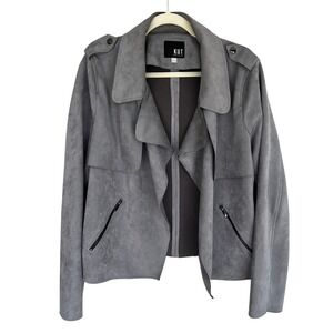 KUT from the Kloth Grey Faux Suede Drape Front Moto Jacket XL Biker Edgy Chic